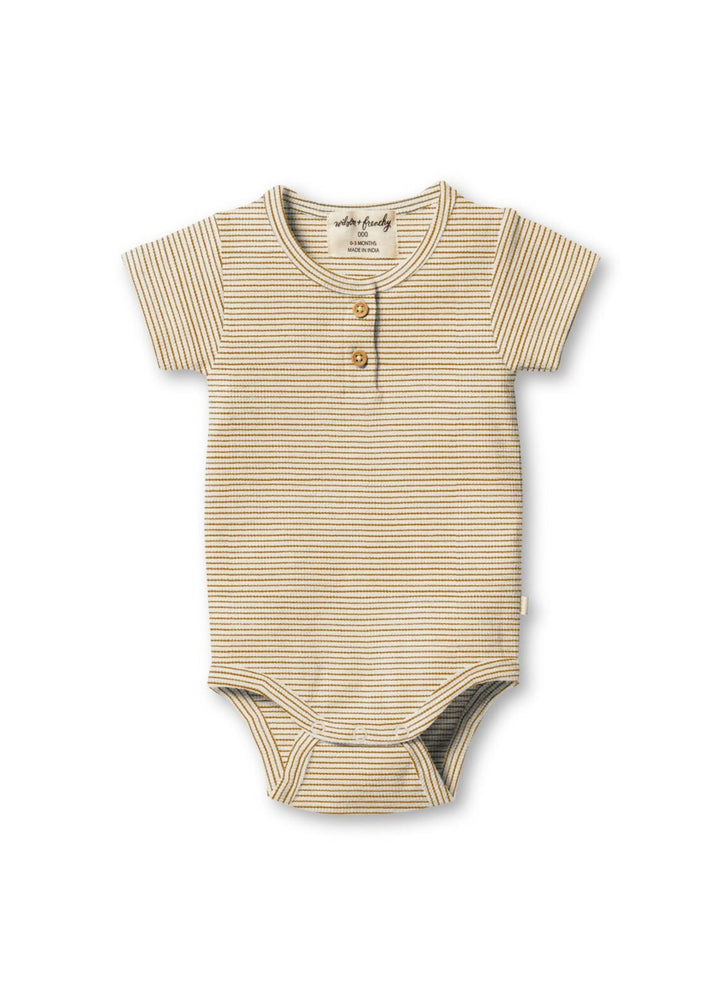 Wilson + Frenchy Organic Stripe Rib Henley Bodysuit Spice