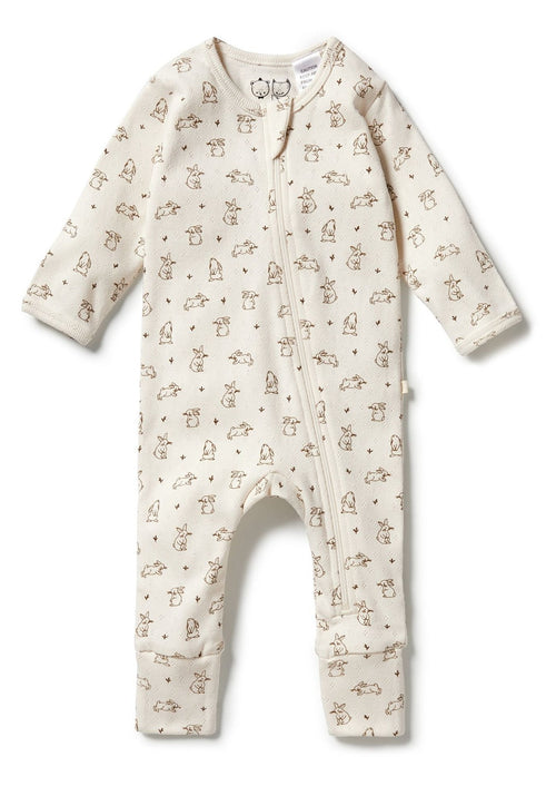 Wilson + Frenchy Organic Pointelle Zipsuit with Feet Bunny Love